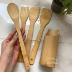 ست کفگیر چوبی بامبو پنج عددی پنسی پلاسکو